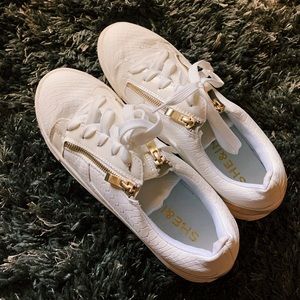 White and Gold SheIn Sneakers with Zipper